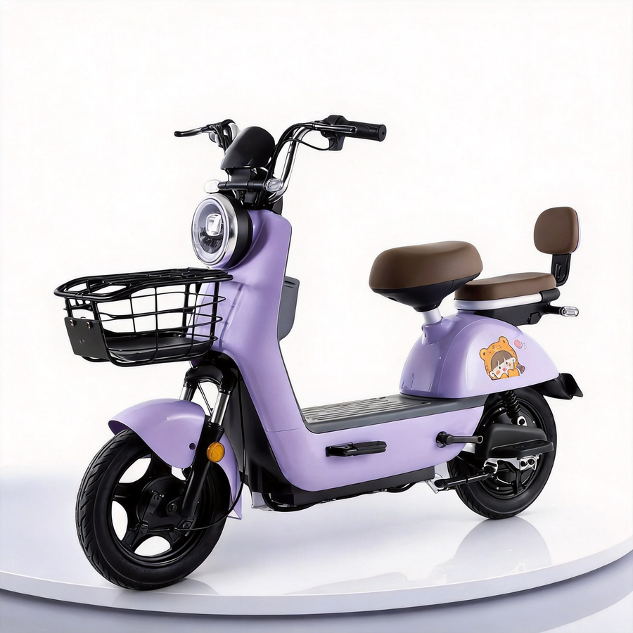 带前车筐的 48V 城市电动自行车 – 14 英寸紧凑型成人电动自行车