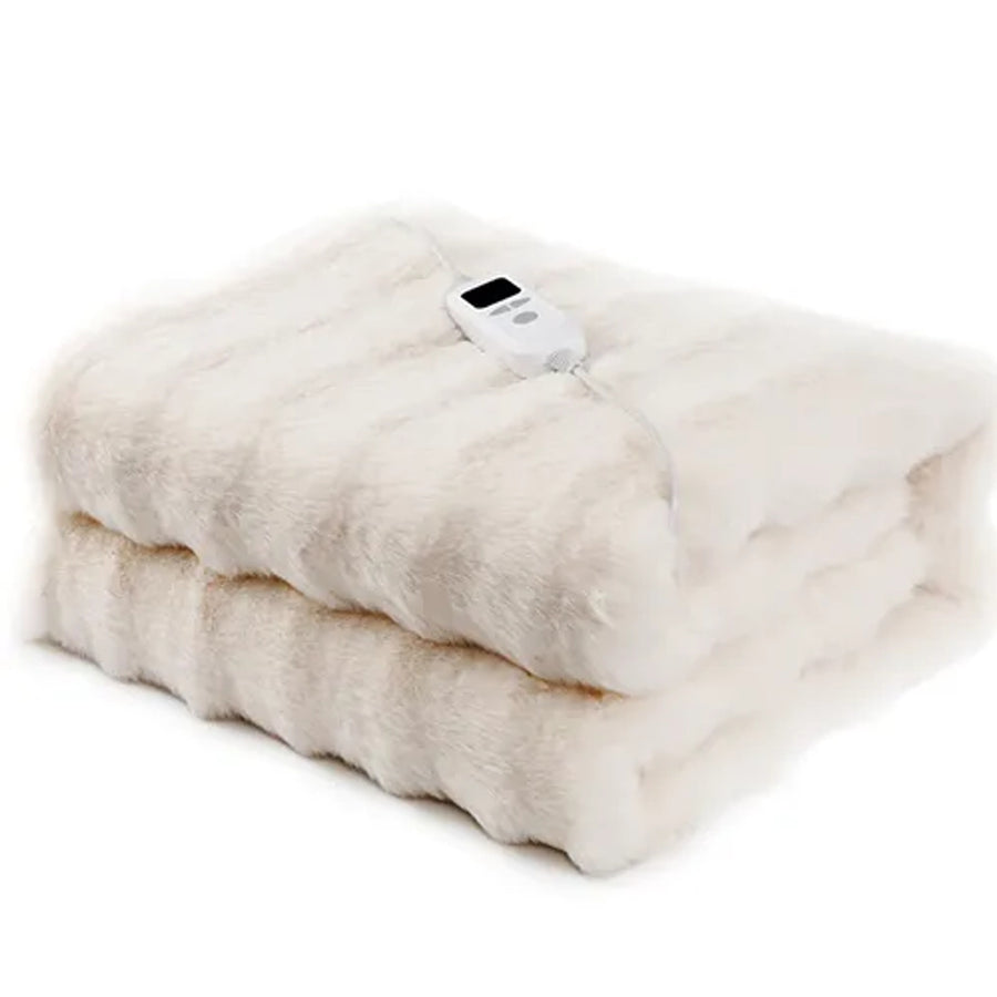 Mulan Faux Rabbit Fur Electric Heated Throw Blanket