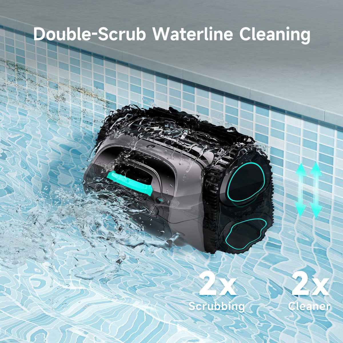 WYBOT C1 (2026) moving along a pool wall and scrubbing the waterline